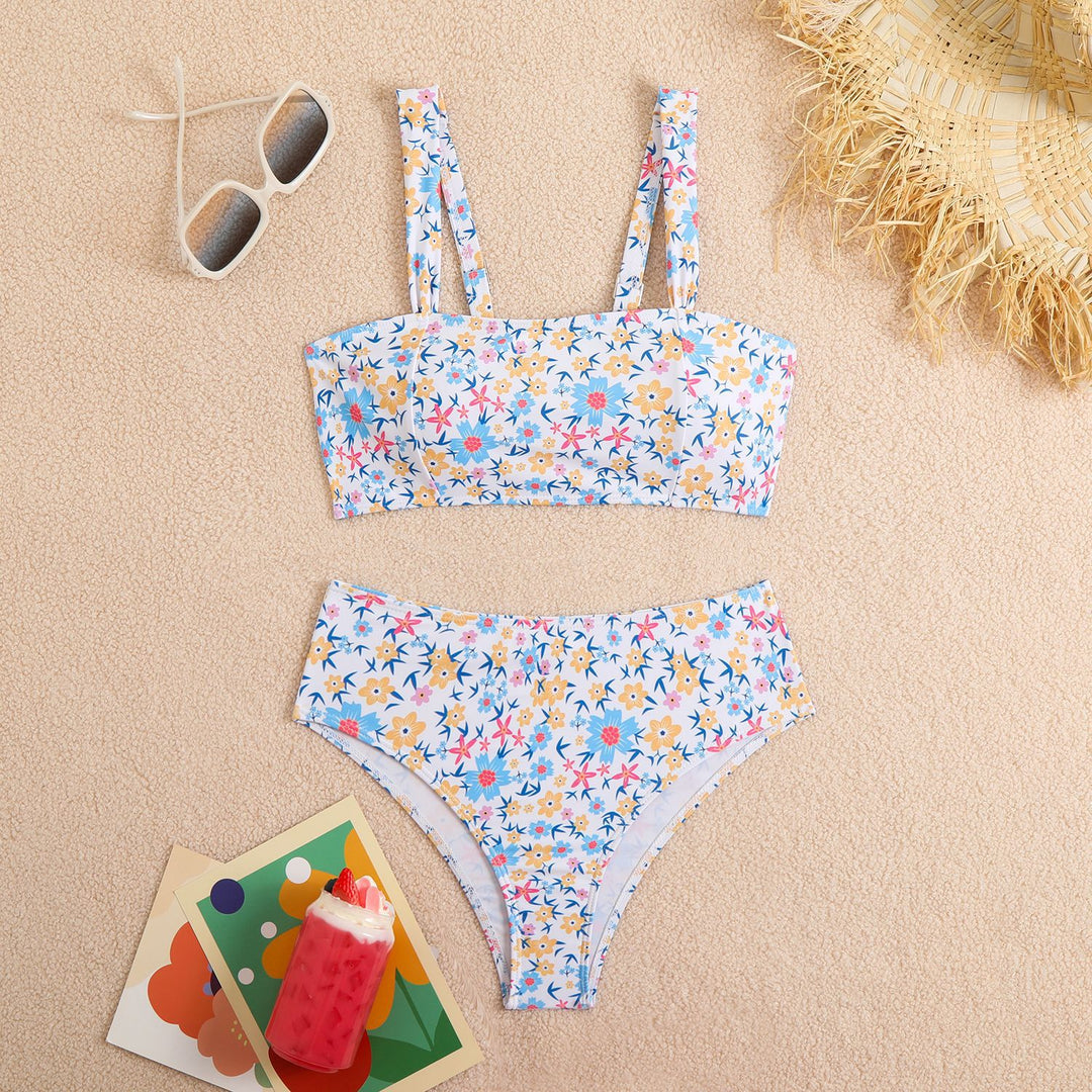 Ladies Two-Piece Crop Top Bikini Set with Floral Design and Wide Straps Mune Fashion