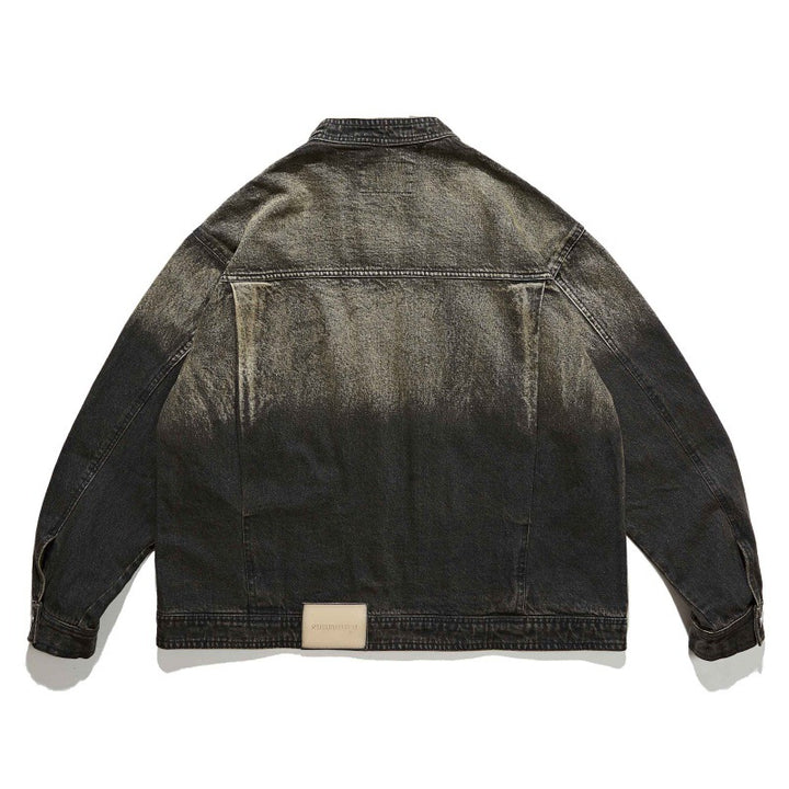 Unisex Boxy Denim Jacket in Oversized Cut with Two-Tone Wash and Stand Collar Mune Fashion