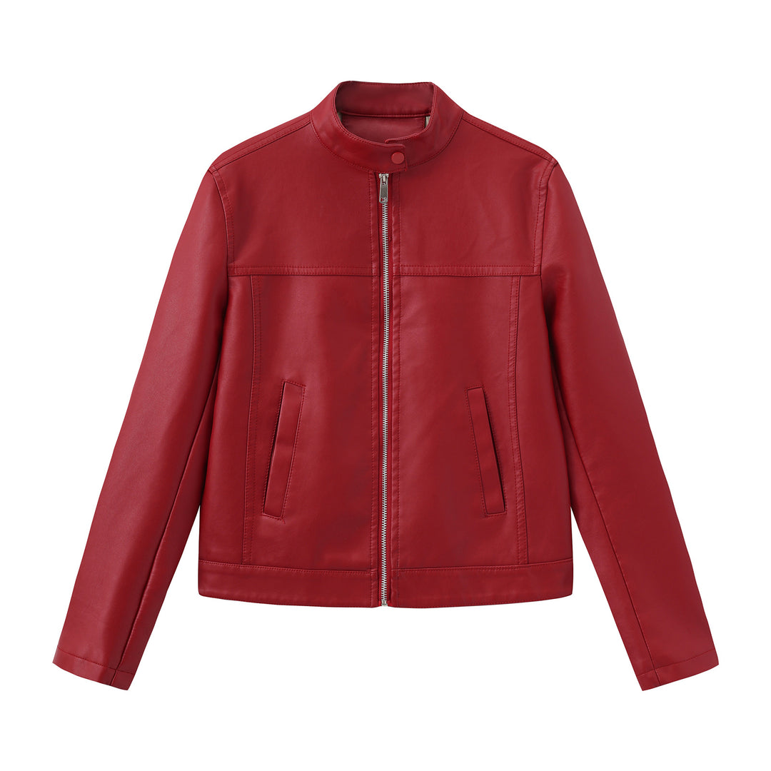 Men's nan minimalist faux leather jacket with stand-up collar, metal zipper, and integrated side pockets Mune Fashion