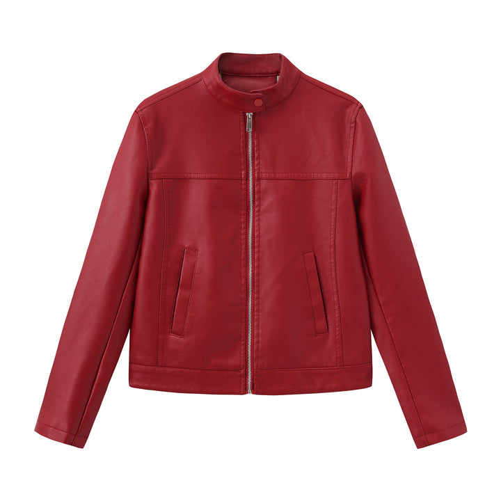 Men's nan minimalist faux leather jacket with stand-up collar, metal zipper, and integrated side pockets Mune Fashion