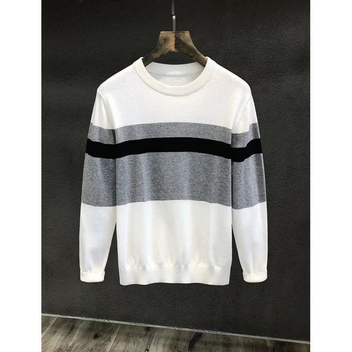 Men's Fine Crewneck Sweater with Block Stripes and Regular Fit Mune Fashion
