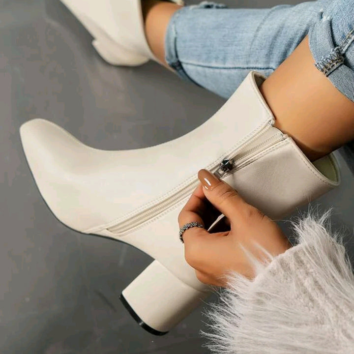 Women Elegant Block Heel Ankle Boots Mune Fashion