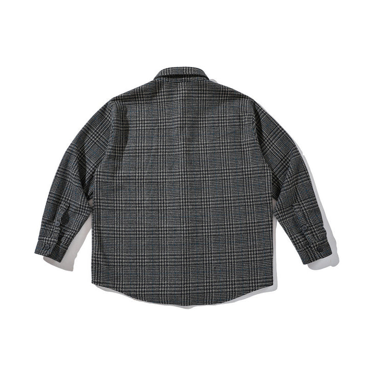 Unisex Boxy Overshirt made of wool blend with Glencheck, chest pocket and rounded hem Mune Fashion