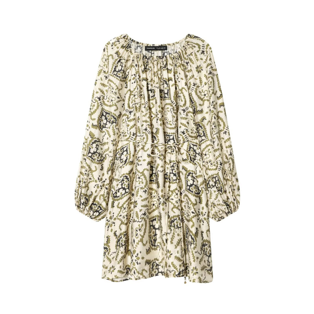 Women Airy Midi Dress in Boho Style with Off-Shoulder Neckline, Elastic Sleeve, and Drawstring Waist Mune Fashion