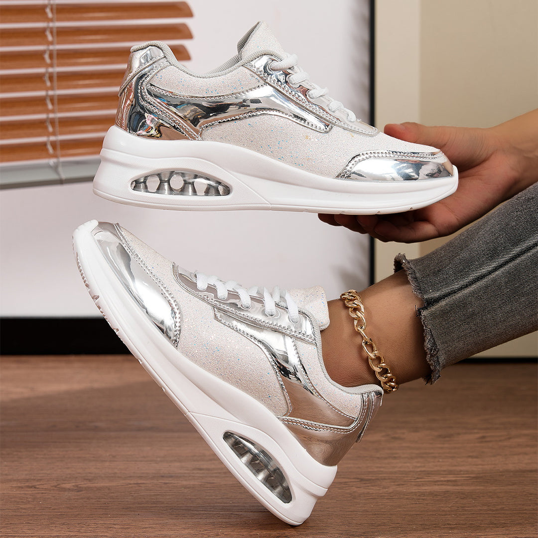 Ladies nan elegant city sneakers with sparkling textile upper, reflective metallic overlays and integrated cushioning core Mune Fashion