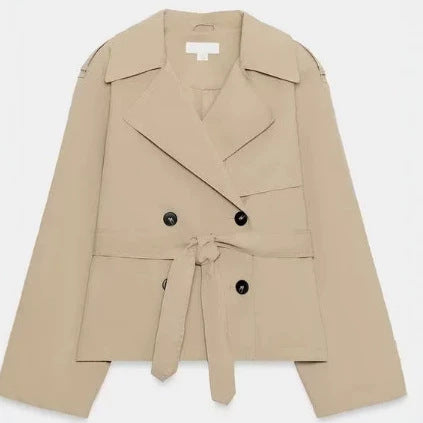 Women Cropped double-breasted trench jacket with belt and boxy silhouette Mune Fashion