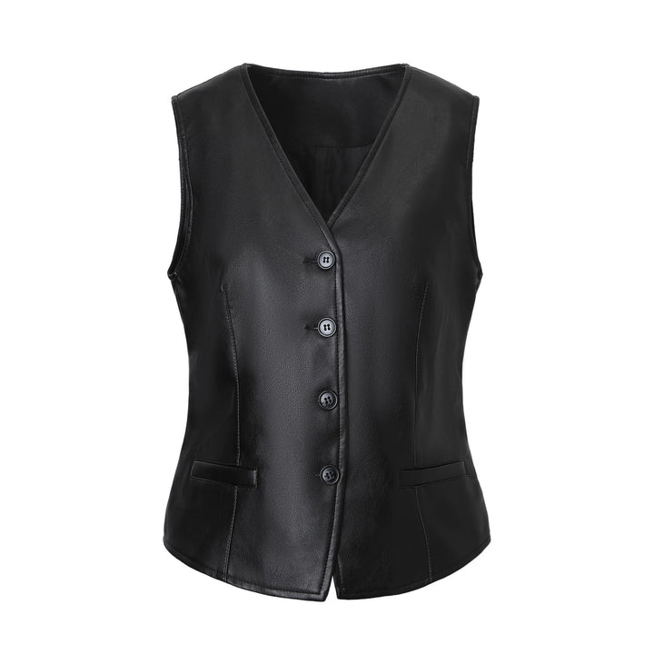 Women Elegant Faux Leather Vest Mune Fashion