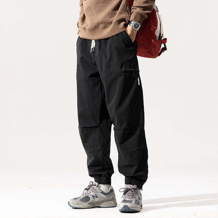 Men's Relaxed Cargo Jogging Pants with Elastic Waistband, Zipper Leg Pocket and Reinforced Knees Mune Fashion