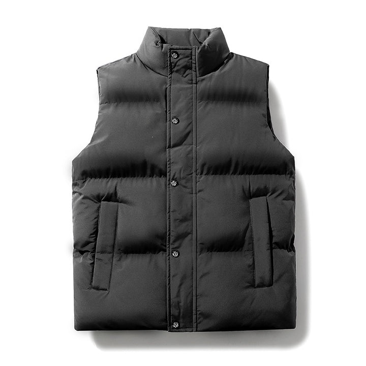 Men's Padded Quilted Vest with Stand Collar and Concealed Snap Placket Mune Fashion