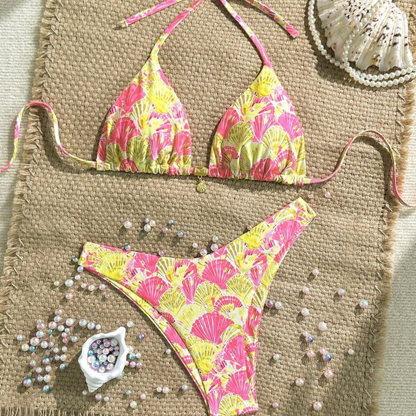 Women Triangle Bikini with Floral Patterns Mune Fashion