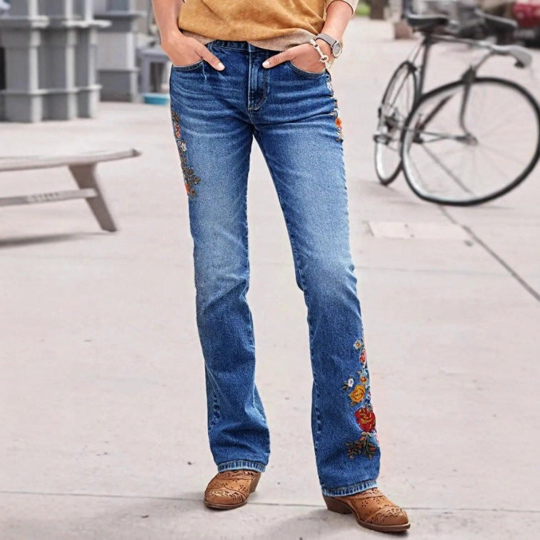 Women's embroidered bootcut jeans with high waist and light stretch Mune Fashion