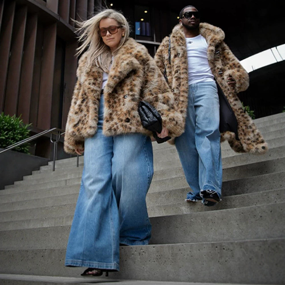 Women Flecked Short Faux Fur Jacket with Boxy Silhouette and Voluminous Pile Mune Fashion