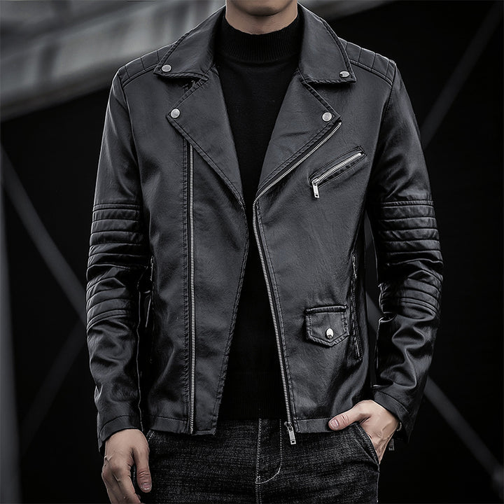 Men's biker leather jacket in slim fit with quilted sleeve part Mune Fashion