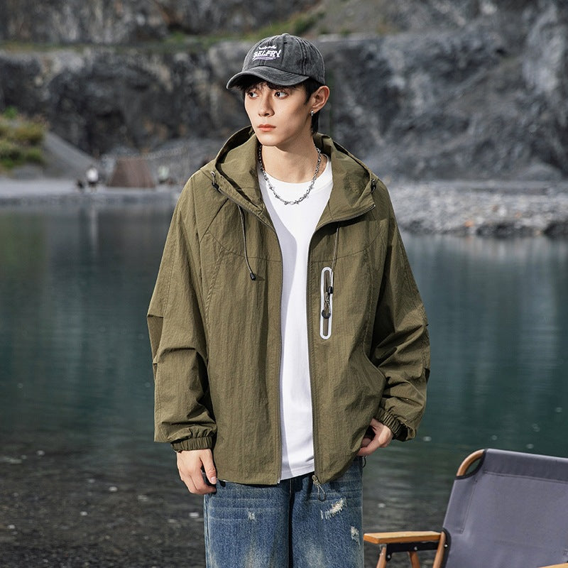 Men's Breathable Hooded Field Jacket with Stowable Hood and Reflective Chest Zipper Mune Fashion