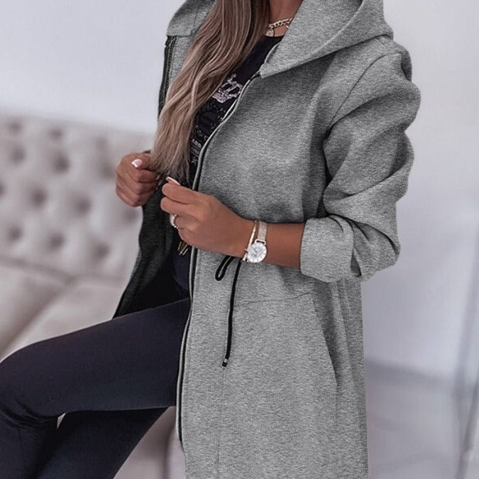 Women Lightweight Hooded Parka with Drawstring and Double Zipper Mune Fashion
