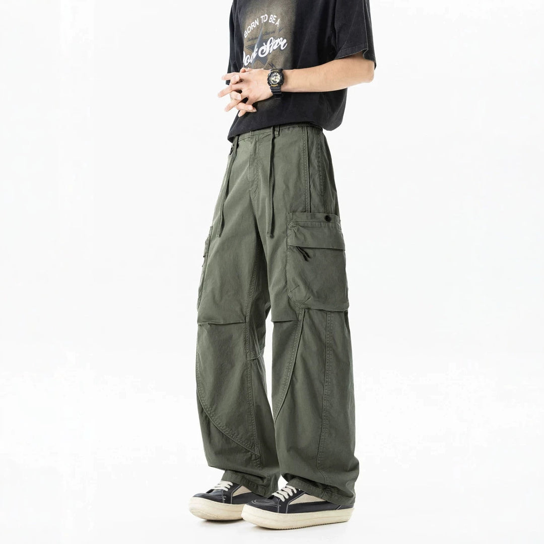 Men's loose-fitting utility cargo pants with multiple pockets and adjustable waistband Drune