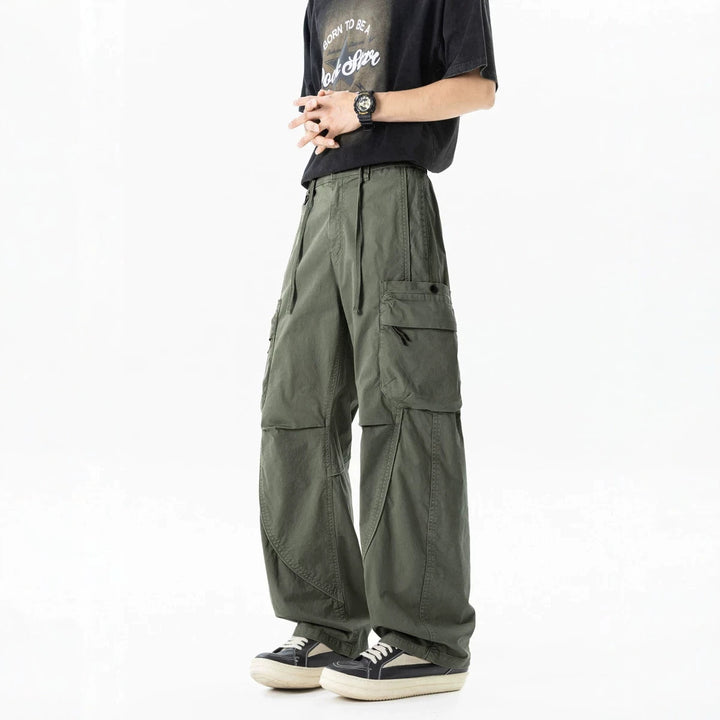 Men's loose-fitting utility cargo pants with multiple pockets and adjustable waistband Drune