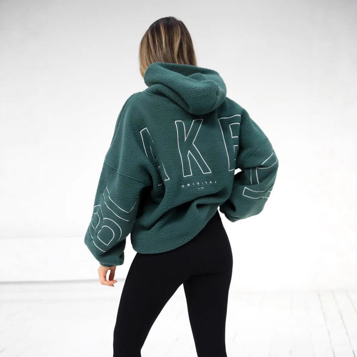 Women Oversize Teddy-Fleece-Hoodie with Logo Embroidery Mune Fashion