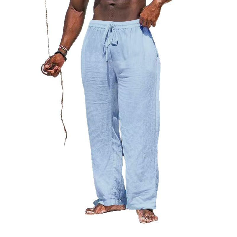 Men's relaxed linen trousers with elastic drawstring, straight leg and side pockets Mune Fashion