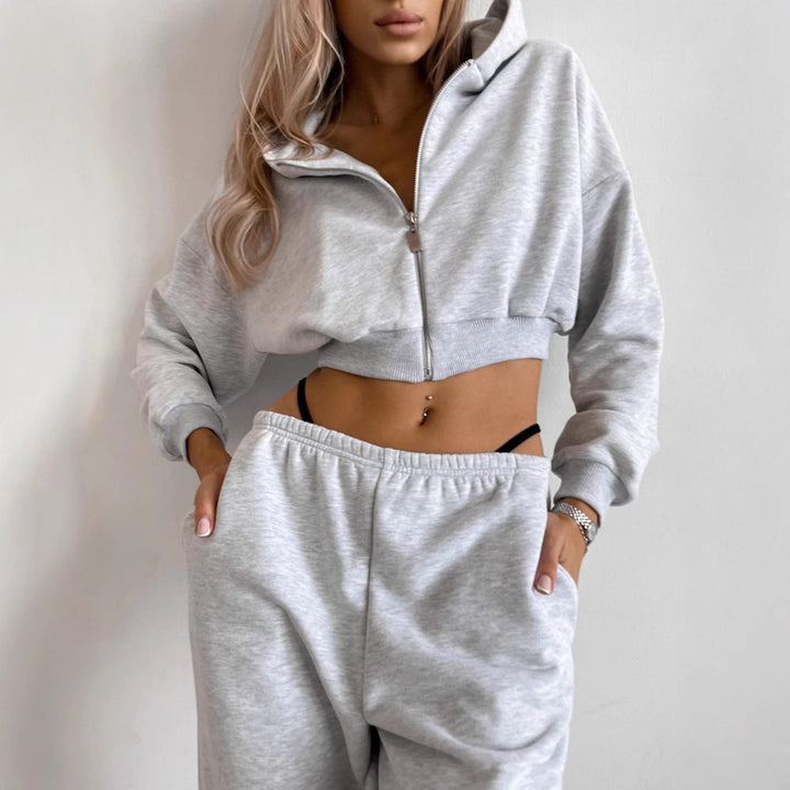 Women's short zip hoodie lounge set with high-waisted relaxed sweatpants Mune Fashion