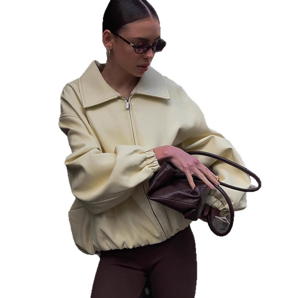 Women's Oversize Bomber Jacket with Oversized Balloon Sleeves and Zipper Mune Fashion