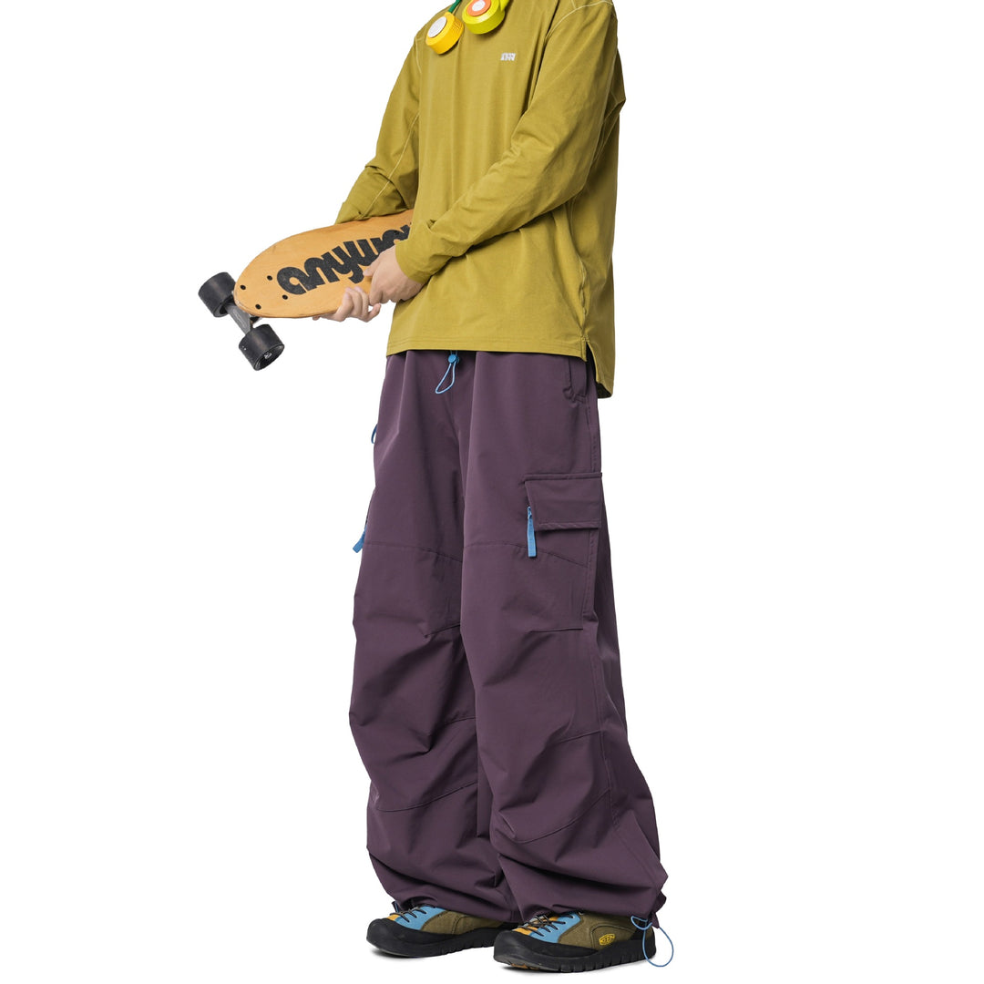 Men's Loose-Fit Functional Nylon Pants with Drawstring Waist, Utility Pockets & Baggy Silhouette Mune Fashion