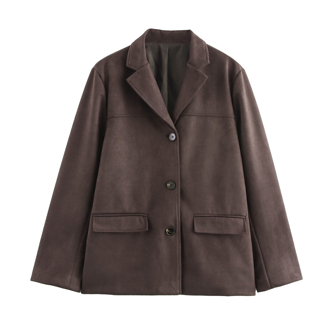 Ladies elegant velvet look blazer jacket with lapel collar and patch pockets Mune Fashion