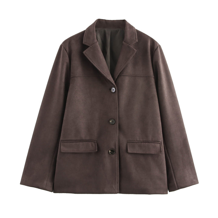 Ladies elegant velvet look blazer jacket with lapel collar and patch pockets Mune Fashion