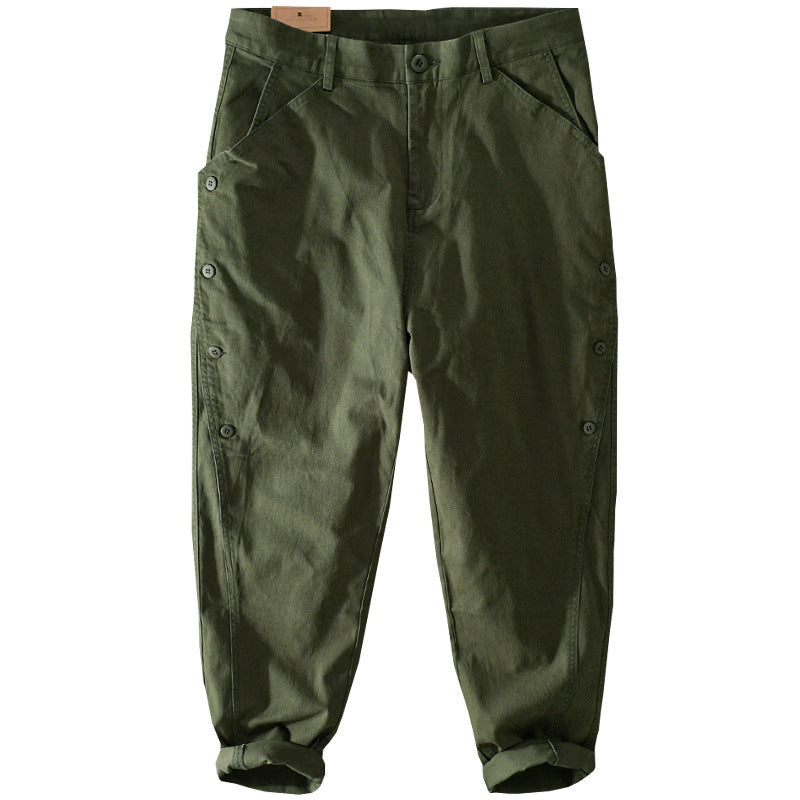 Men's casual tapered pants with side button placket and cuffs Mune Fashion