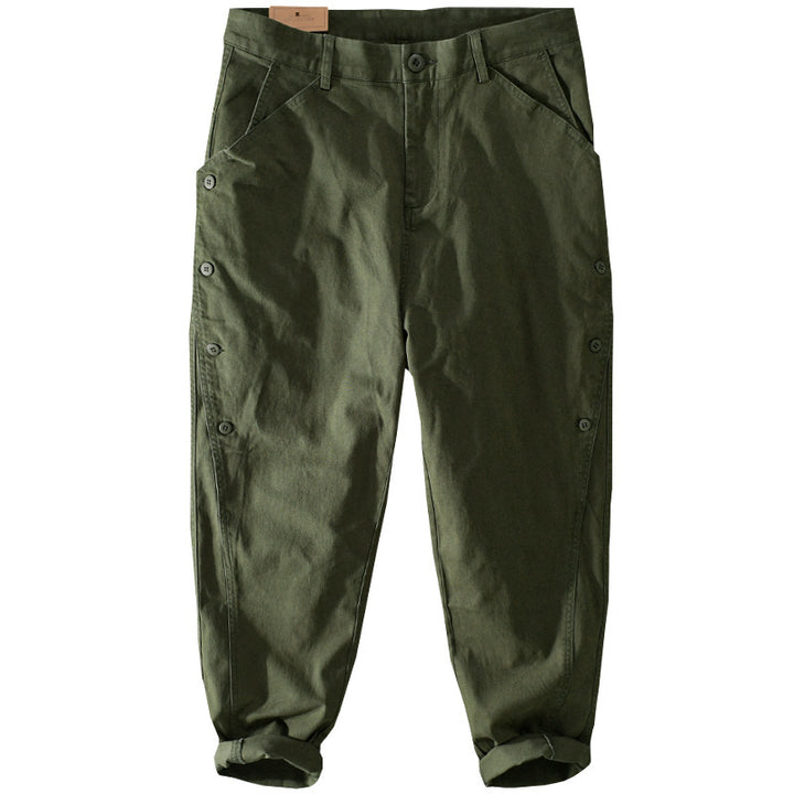 Men's casual tapered pants with side button placket and cuffs Mune Fashion