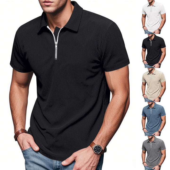 Unisex short-sleeved half-zip polo made of ribbed jersey with shirt collar Mune Fashion