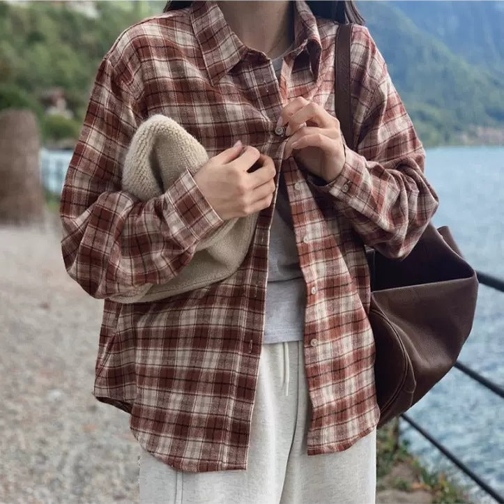 Women's Relaxed Check Flannel Shirt with Soft Feel, Boxy Fit and Button Placket Mune Fashion