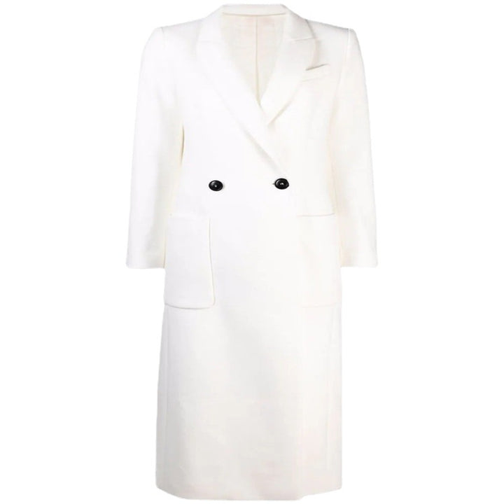 Women's Maxi Long Tailored Wool Blend Coat in Clean Tailoring with Accentuated Shoulder Mune Fashion