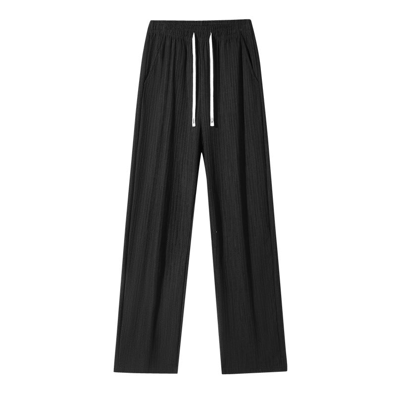 Women's wide linen-look trousers with elastic waistband, drawstring & side pockets Mune Fashion