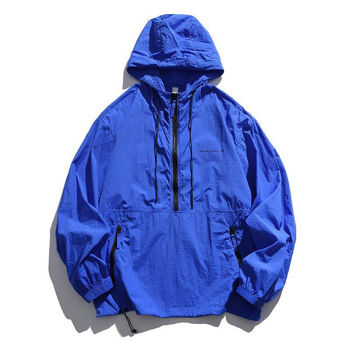 Unisex Lightweight Ripstop Hoodie Anorak with Half-Zip, Drawstring & Zipper Pockets Mune Fashion