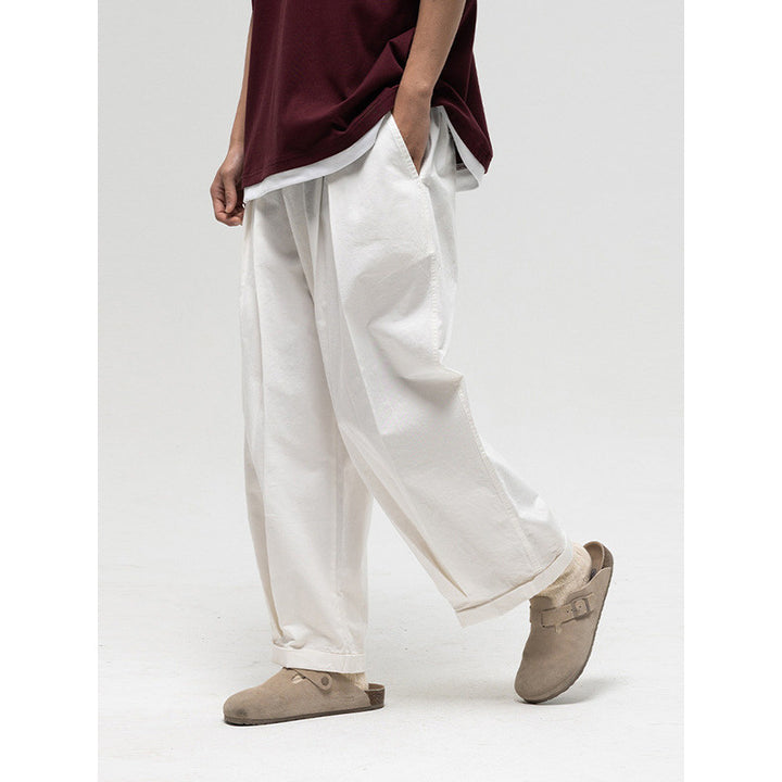Women Wide High-Waist Pleated Pants with Elastic Drawstring and Cuffed Hem Mune Fashion