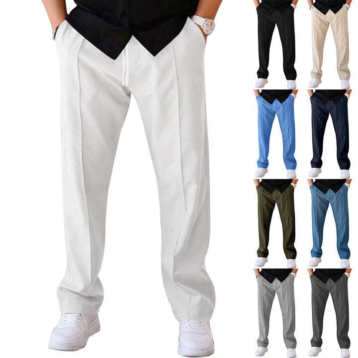 Men's Relaxed-Fit Casual Pants with Pleat, Drawstring and Side Pockets Mune Fashion