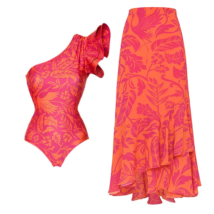 Women's asymmetric women's swimsuit with ruffle elements Mune Fashion
