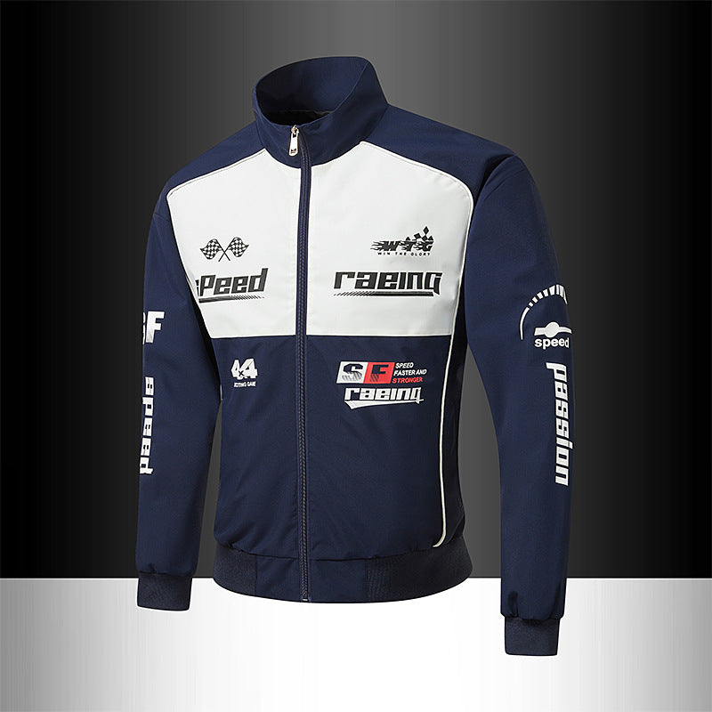 Men's track jacket in motorsport look with logo prints and stand-up collar Mune Fashion
