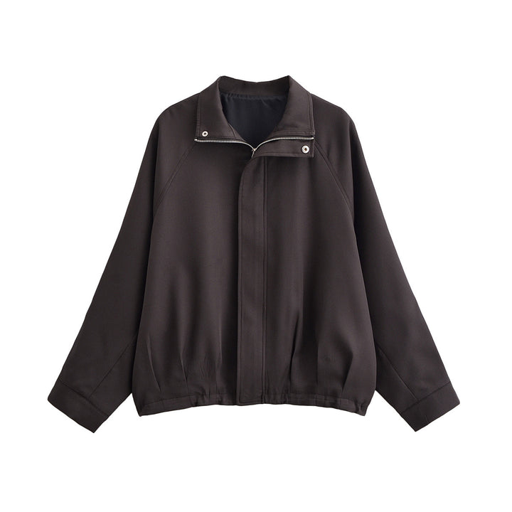 Women's Lightweight Oversized Bomber Jacket with Stand-up Collar, Raglan Sleeves, and Elastic Hem Mune Fashion