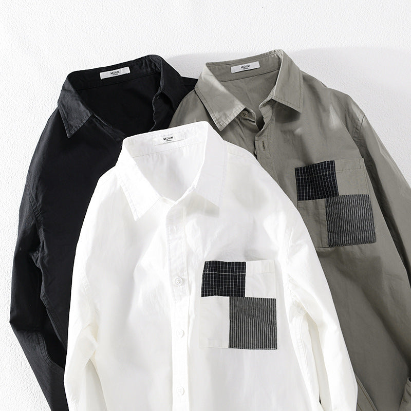 Men's Lightweight Cotton Oversized Shirt with Geometric Chest Patch Pocket Mune Fashion