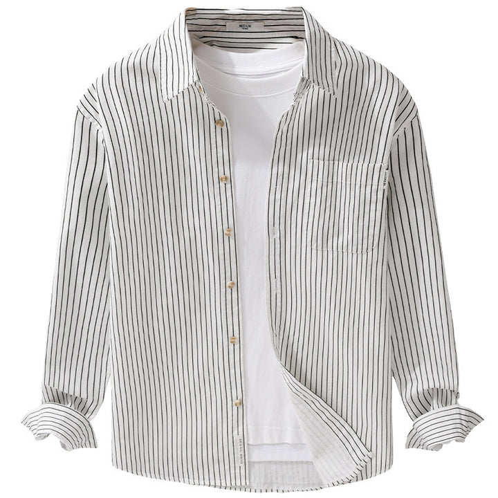 Men's Shirt Jackets-Cut with fine pinstripe and soft cotton blend Mune Fashion