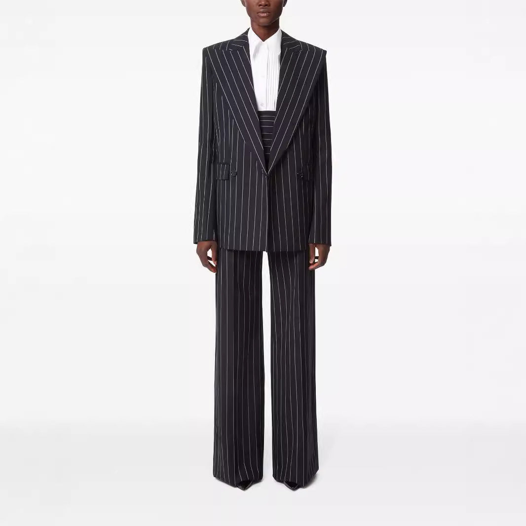 Ladies high-waisted wide pinstriped pants in tailoring style Mune Fashion