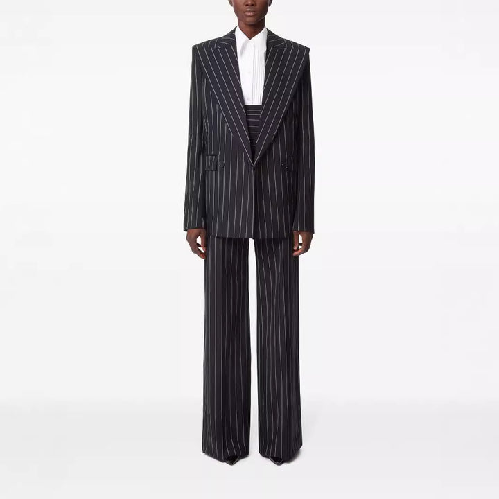 Ladies high-waisted wide pinstriped pants in tailoring style Mune Fashion