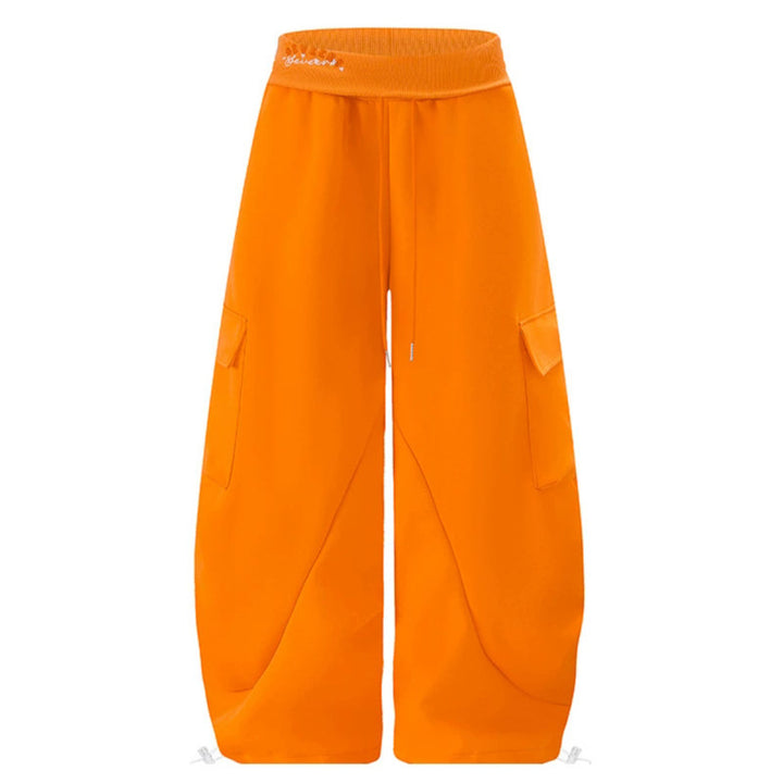 Women's Extra Wide Cargo Palazzo Sweatpants with High Comfort Waistband and Adjustable Hem