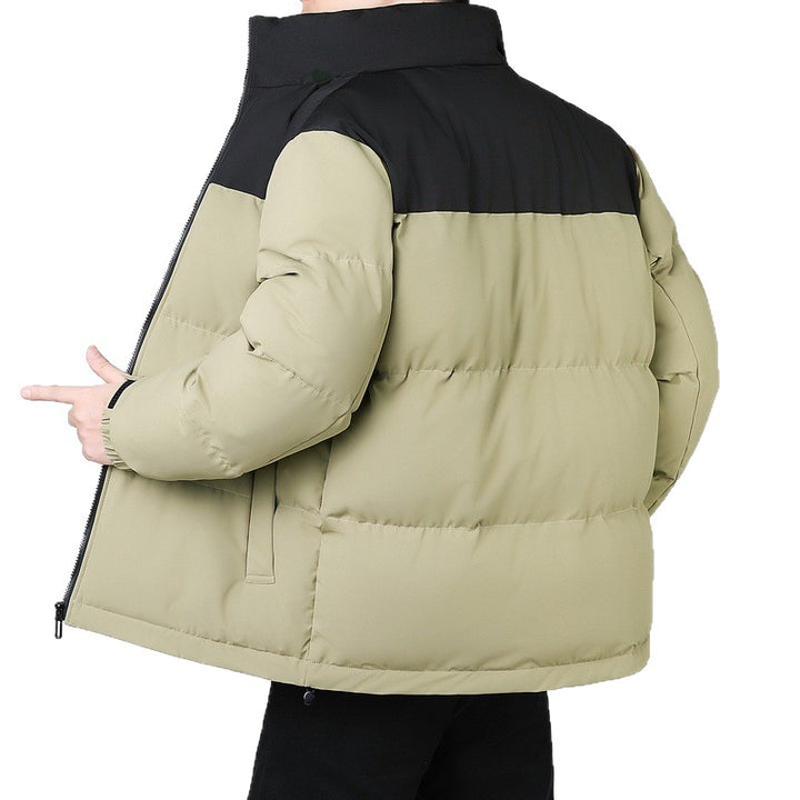 Men's Insulated Winter Quilted Jacket with Geometric Tone-on-Tone Quilting and High Stand Collar Mune Fashion