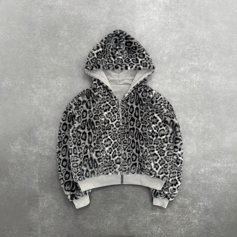 Unisex hooded sweatshirt jacket with faux fur lining, cropped cut and cross zipper Mune Fashion