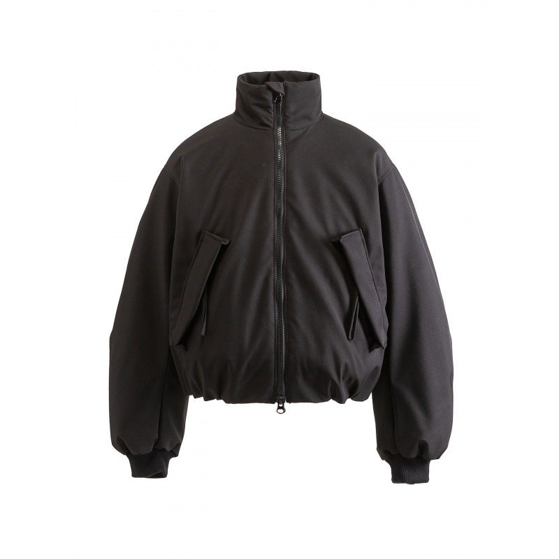 Unisex Boxy quilted bomber jacket with high stand-up collar and flap pockets Mune Fashion