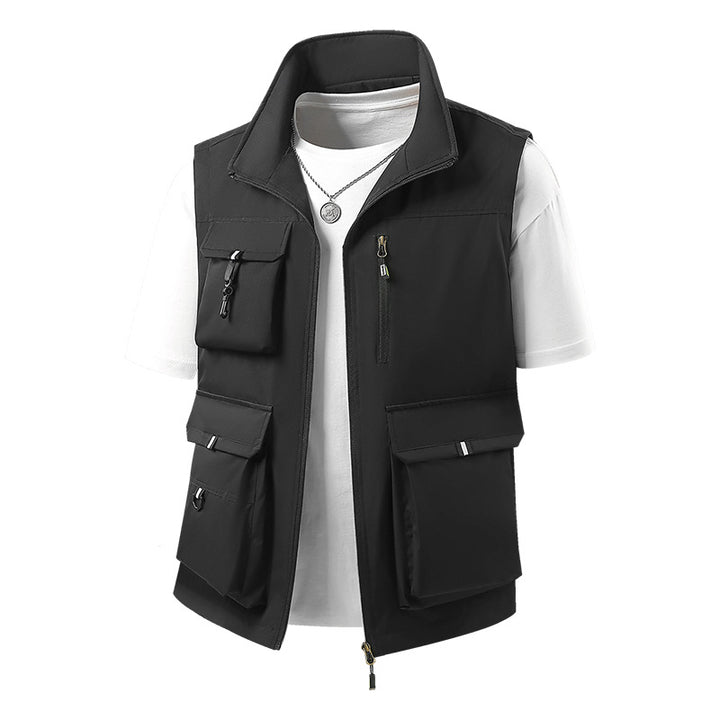 Men's multifunctional outdoor vest with multiple cargo pockets and stand-up collar Mune Fashion