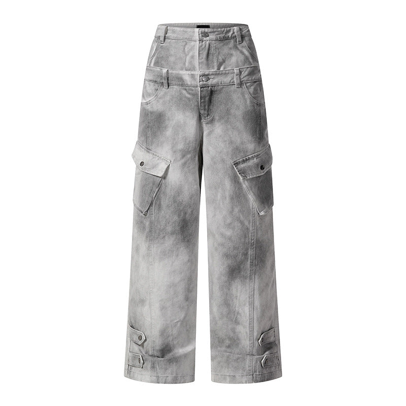 Women's High-Waisted Baggy Culotte Jeans in Workwear Style with Flap Pockets and Adjustable Hem Mune Fashion